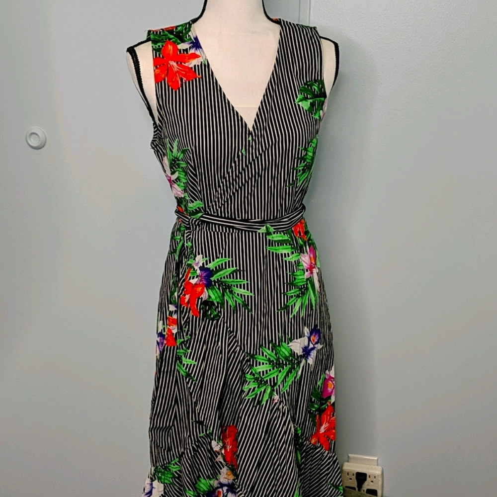 Who What Wear Small Stripe Floral Wrap Dress